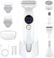 [Taefuhnn] 5 in 1 Electric Razors Shavers for Women Lady, Wet Dry Bikini Trimmer with USB Charge Dock Battery Display, Facial Body Hair Removal for Nose Eyebrows Beard Underarm Leg Arm, White