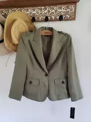 Kasper Blazer Jacket Olive Green W/ Pockets Wooden Buttons Womens 6 Petite NWT