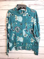 NWT VTG Keren Hart Green Floral Print Full Zip Sweatshirt Women's Size Large
