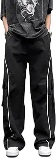 [Generic] Men's Workwear Sports Pants with Drawstring, Elastic Waistband, flip Pocket, Hip-hop, Loose Fitting Harem Pants