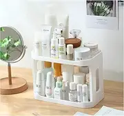 HASPINH 2 Tier Makeup Organizer, Foldable Cosmetic Storage Display box, Large Capacity Bathroom Countertop Organizer Shelf, Perfume Organizer, Vanity Organizer, Skincare Organizers, Kitchen, White