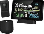 Wi-Fi Weather Station Clock with Rain Gaug - Home Weather Station with Thermometer, Atomic Clock, Humidity Monitor, Moon Phase, Weather Forecast and Barometric Pressure Black