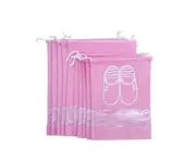 Travel Shoe Receiving Bag with Cord Drawing and Perspective Shoe Cover - PINK