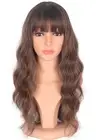 Ombre Brown Wavy Wigs With Bangs, Medium Long Synthetic Hair Replacement Wigs...