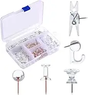 AIEX 125pcs Push Pin Set - Clear Plastic Hook, Clip, Decorative Thumb Tacks With Stainless Steel Point for Cork Board, Bulletin Board, Office Wall (5 Styles)