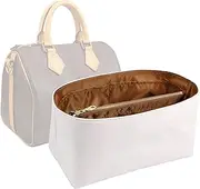 OLSEEY Purse Organizer Insert for handbag，Dupont paper Ultra-Light weight Bag Organizer Insert for LV Speedy 20 Waterproof (Medium-white brown)