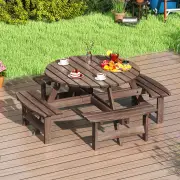 Costway6/8-Person Round Picnic Table Set Circular Patio Dining Camping Table-Brown