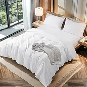 [LBRO2M] 100% Cotton 1200 Thread Count Queen Size Sheets Set,16 inches Deep Pocket,Bed Sheet 4 Piece Sets (White, Queen)