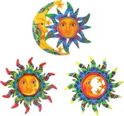 Metal Sun Wall Art Decor Outdoor Indoor, 3 Pack 11 Inch, Colorful
