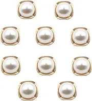 10pcs Round Pearl Buttons with Shank for Sewing Gold Button Crafts for Clothes Shirts Suits Coats Sweaters Wedding Dress Clothing Decorations (Square, 40L/25mm)