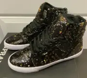 RARE SUPRA Women Shoes Skytop Metallic Black Metallic Gold Sequins Sz 5