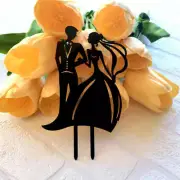 Silhouette Bride and Groom Arm in Arm Cake Topper