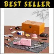 Elegant Wooden Sewing Box Set with Mini Handheld Sewing Machine & 153 Supplies