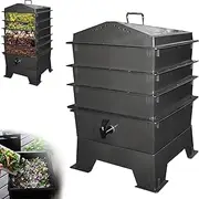 Garden Compost Bin, Worm Composter Compost Bins with 3- Adjustable Work Tray, Bayonet Top Cover, Farm Compost Bins with Air Holes, Large Composter Recycling Storage, Food Waste