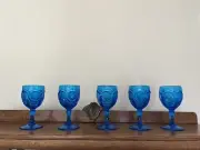 (5) Vintage Fenton Red Cliff Cobalt Blue Wine Goblets USA Made