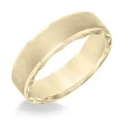 14K Yellow Gold 6.5mm Flat Bevel Edge Carved Wedding Band