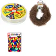 Bead Jewelry Making Kit Hot Color 300 Pom-Poms, 9' Brown Stems, 25m Stretch Cord