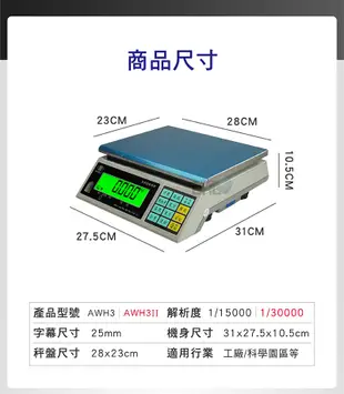 【BHL秉衡量電子秤】AWH3II 英展高精度計重秤 3kg 7.5kg 15kg 30kg (6.4折)