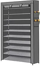Leona Co 10 Tier Shoe Rack with Covers, Large Capacity Stackable Tall Shoe Shelf Storage Organizer for Up To 50 Pairs of Shoes and Boots, Suitable for Closet Entryway Garage Bedroom (Gray)