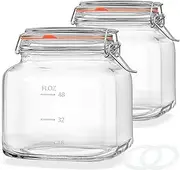 81oz Glass Jars with Airtight Lid, 2 Pack Glass Food Storage Jars with 2 Scale Marks, Square Glass Canisters for Flour, Cereal, Coffee, Pasta, Cookies, Pickle, 0.6 Gallon Wide Mouth Mason Jars