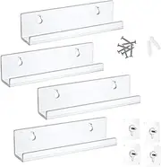 Vinyl Record Shelf Wall Mount,4 Pack 7 inch CD Rack Record Wall Display,Clear Acrylic Album Record Holder Display, Kids Bookshelf,Floating Wall Shelves for Bathroom Bedroom Living Room Kitchen