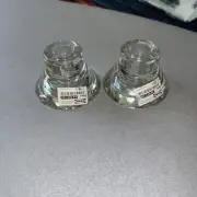 Set 2 VTG IKEA Clear Glass 2 Way Candle Holder K&M Hagberg Taper Votive 3" NWT