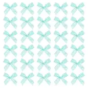 50 Pcs Mini Gingham Ribbon Bows 1.8 Inch Satin Ribbon Bows, Blue White