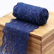 Lace Ribbon，Lace Trim， lace Ribbon Lace Elastic Trim Floral Pattern Lace Ribbon for Wedding Decorations Hair Bow Making and Wrapping(Navy Blue)