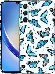 [SuzaCase] Back Case for Samsung Galaxy A34 5G, Galaxy A34 5G Case with Stylish Butterfly Blue Pattern Design Printed Cute, Sleek Durable Hardshell Protective Phone Case/Cover for Samsung A34 5G