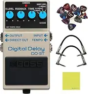 Boss DD-3T Iconic Digital Delay Pedal Bundle w/2x Strukture S6P48 Woven Right Angle Patch Cables, 12x Guitar Picks and Liquid Audio Polishing Cloth