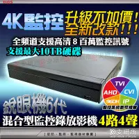 在飛比找Yahoo!奇摩拍賣優惠-4路 4聲 H.265 DVR 監控主機 NVR 5MP 8