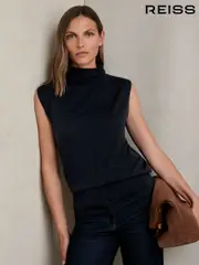 Reiss Navy Harper Wool Slouched Sleeveless Top (W25002) | $135