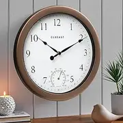 CLXEAST 10.4 Inch Indoor Outdoor Clocks Waterproof,Outdoor Clock with Temperature for Bathroom,Kitchen, Patio,Pool,Bronze/Dark Brown Finish,House Warming Gifts New Home