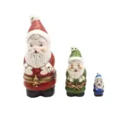 3 Pc Multicolor Nesting Santa Claus Set2 French Limoges Trinket Box One Figurine
