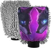 XYMZR Wolf Scary Purple Absorbent Microfiber Car Wash Mitt, Funny Cute Anime Scratch Free for Cars Cleaning, Home Cleaning Mitts, 2 Pack, 10.24” L x 7.09” W