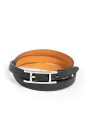 Black Leather Behapi Wrap Around Bracelet