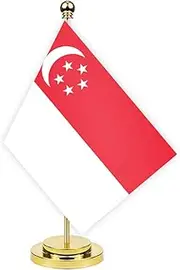 Singapore Desk Flag,12 inch Tall Small Singaporian Indoor Banner,Tiny Printing Decor For Office Home Table Meeting With Golden Metal Pole Base