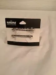 2 PAIR With WHITE RHINESTONE SILVERTONE BOBBY PINS