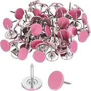 uxcell 60Pcs Upholstery Tacks, 11mmx13mm Flat Head Thumb Tack Decorative Furniture Nails Push Pins for Furniture Sofa Headboards, Pink