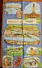 VINTAGE ARIAL VIEW BRISBANE AUSTRALIA TRAVEL SOUVENIR TEA TOWEL LINEN HEIL Blue