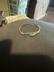 Pretty Sterling Silver Hinged Bangle With Aqua And White Gems