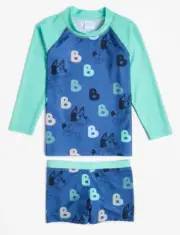 Boys size 4 Bluey blue green long sleeve rash vest bather bottoms swim set NEW
