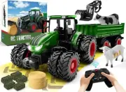Remote Control Tractor and Trailer Set RC Kids Tractor Toy Front Loader Farm ...