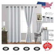 Set of 2 Greyish White Thermal Blackout Curtains - Noise Blocking, 70x84 Inch