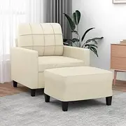 Sofa Chair with Footstool Cream Faux Leather, Sturdy Couch for Small Living Room, Comfy Modular Lounge, 60 cm, Stable Furniture