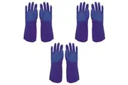 3 Pair Safetyware Double Dipped PVC Gauntlet Chemical Resistant Work Gloves Bulk Blue for Cleaning Oil Dishwashing Kitchen Mechanic General Purpose