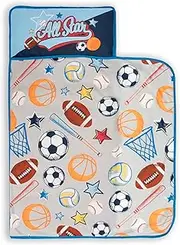 Funhouse MVP Sports Toddler Nap Mat - Pillow and Fleece Blanket – Great for Boys and Girls Napping at Daycare, Preschool, Or Kindergarten - Fits Sleeping Toddlers and Young Children, Grey