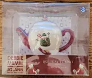 Debbie Mumm Holiday Teapot Snow Family Skiing Snowman NIB Christmas Holidays