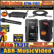 Audio-Technica ATW-1102 Wireless Mic Sys 10 & Alto TX312 12" Powered Speaker