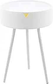 Round End Table with Drawer, Nightstand Coffee Side Table with 3 Steel Legs for Modern Home Decor Easy to Install 40x54.5 cm (White)